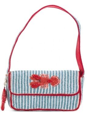 Striped Blue & Red Lobster Beaded Bag